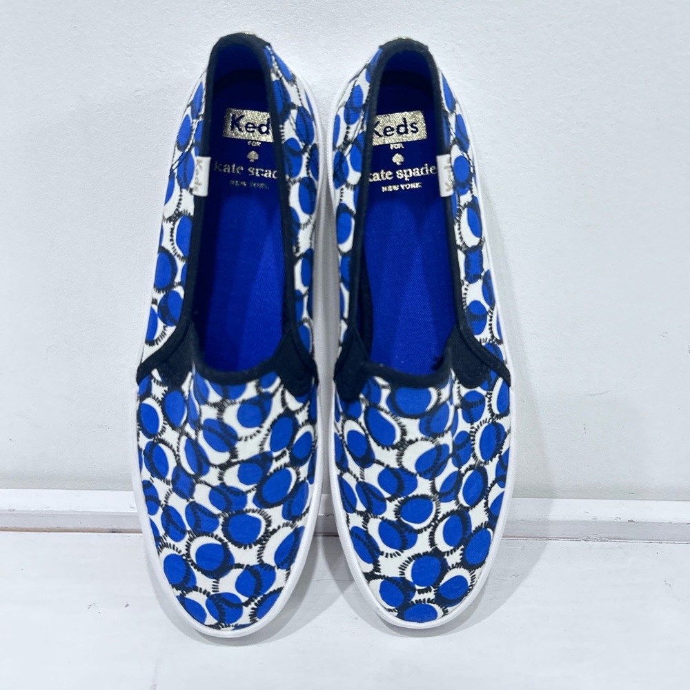 Keds‎ x Kate Spade New York Slip-on Sneaker Blue and White Circle Print Size 8 - Picture 7 of 12